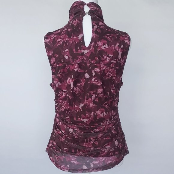 Cable & Gauge Women’s Sleeveless Mock Neck Side Ruched Printed Top/Blouse Large - Picture 3 of 9